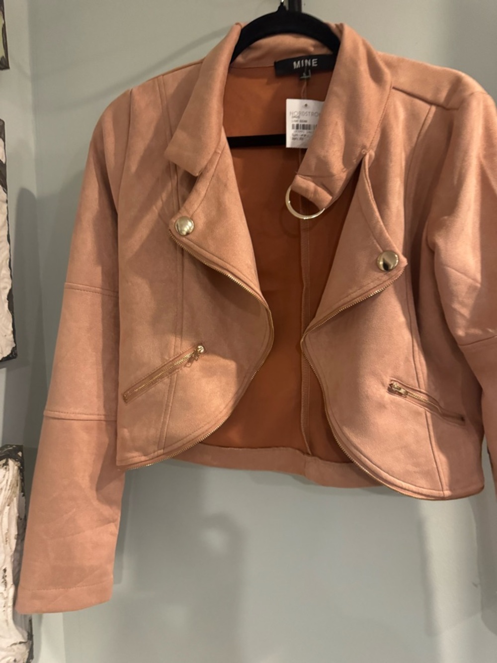 NWT MINE Faux Suede Cocoa Moto Jacket Womens Large